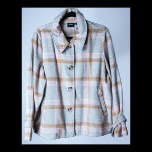 Vero Moda Womens Gray Pink Tan Plaid Button Down Jacket Size XL NWT